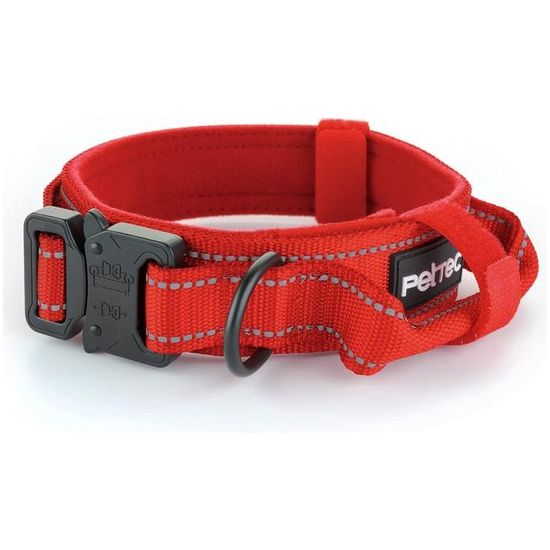 Hondenhalsband van neopreen en nylon, halsband met handvat voor kleine en grote honden, zacht gevoerd (S-XL), uiterst robuust en waterafstotend, verstelbaar, set halsband & sleeplijn, rood