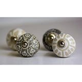 4-pack meubelknoppen van keramiek, wit en grijs diameter: 40 mm kastknop, ladeknop incl. schroeven shabby chic vintage