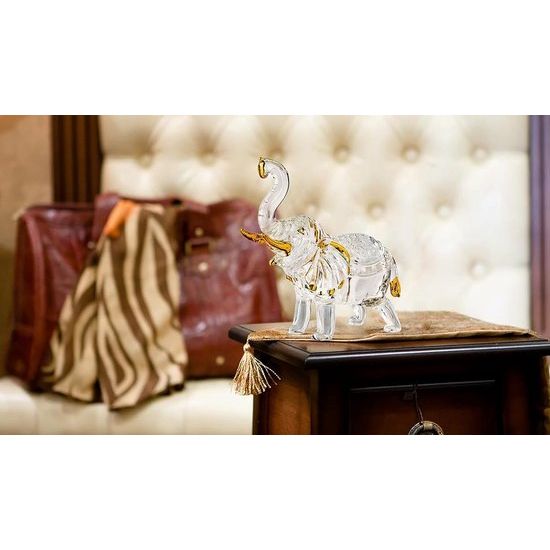 Kristallen olifantenbeeldje met slurf, glazen dierenornament.