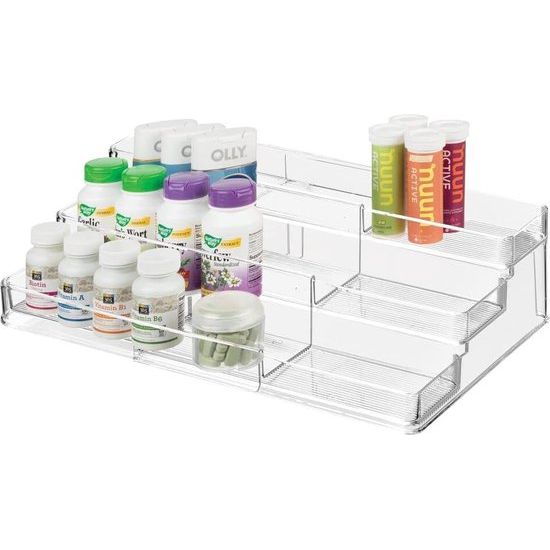 mDesign - Uitbreidbare opbergdoos met 3 niveaus - praktische sorterdoos voor de keuken, als keukenrek of voor vitaminen - transparant