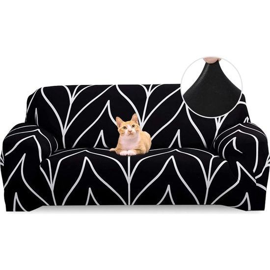 Bankhoes 3-zits - Bank Sofa Cover - Elastic Stretch Spandex Hoes - Antislip Wasbare Protector en Cover met armleuningen - Zwarte Lijn