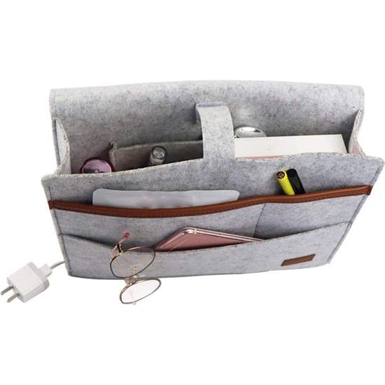 vilten bedcaddy organizer om op te hangen, nachtkastje, tas, bankbed, dik vilt met kabelsgaten, antislip, voor boek, tijdschriften, iPad, mobiele telefoon, afstandsbediening (grijs)