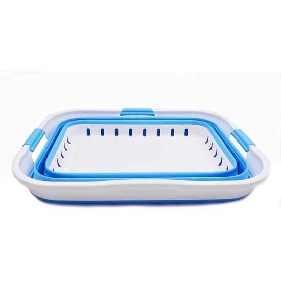 42L opvouwbare plastic wasmand - opvouwbare pop-up opslagcontainer/organizer - draagbare waskuip - ruimtebesparende mand/mand (wit/marineblauw, 1)