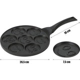 Pannenkoekenpan, 7 grappige kindermotieven, patroon, smiley, 26 cm, anti-aanbakpan voor pannenkoeken, pannenkoekenpan en eieren, zwart, kleur