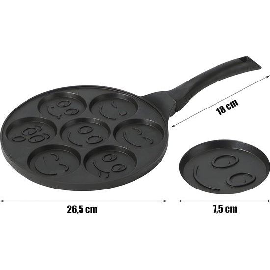 Pannenkoekenpan, 7 grappige kindermotieven, patroon, smiley, 26 cm, anti-aanbakpan voor pannenkoeken, pannenkoekenpan en eieren, zwart, kleur