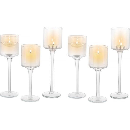 6 stuks theelichthouders van glas - elegante kandelaar, hoge kandelaar, stompkaarsen, windlichten, tafeldecoratie voor bruiloft, eettafel, badkamer, verjaardagsfeest decoratie.