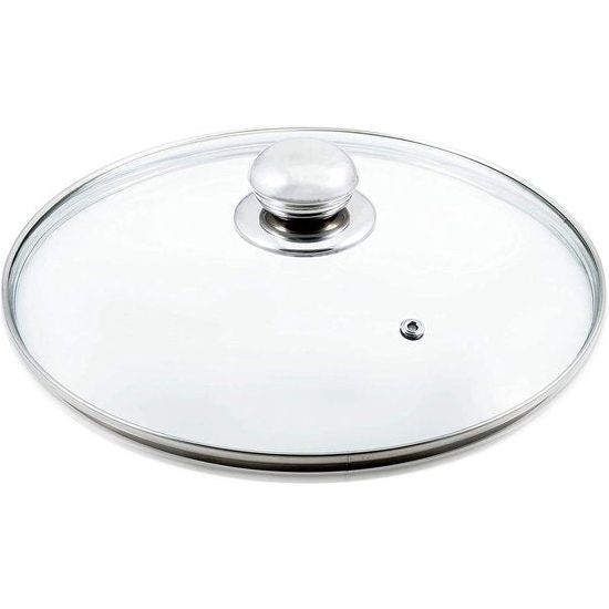 Pandeksel van glas, vaatwasmachinebestendig, hittebestendige universele hoes voor pan en pan, hard kwaliteitsglas, glazen deksel, stoomgat, hoge handgreep van roestvrij staal (28 cm)