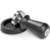 Professionele Barista Tamper Set drukregulerend met aandrukkracht van ca. 14 kg door geïntegreerde veer koffiestempel van roestvrij staal incl. mat voor optimaal tamperen + e-book! (zwart, 51 mm)