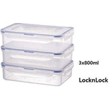 LOCK & LOCK Vershouddozen in 3-delige set, stapelbare voorraaddozen van hoogwaardig, transparant kunststof, BPA-vrij, lekvrij, rechthoekig, 3 x 0,8 liter