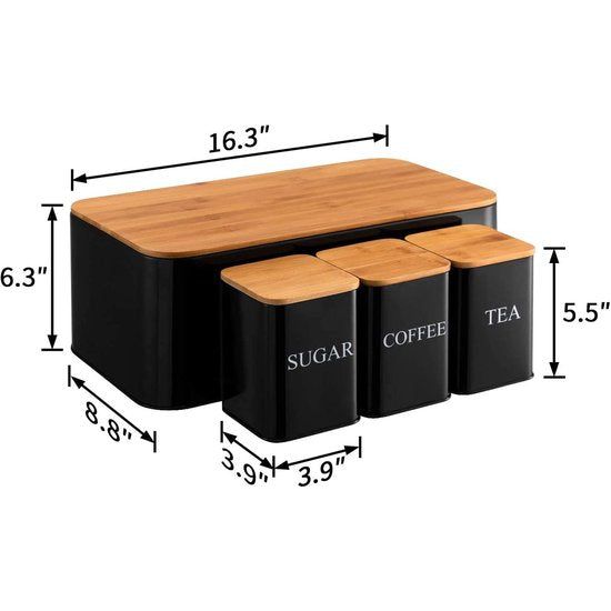 Brooddoos met grote capaciteit en 3-delige canister Set Iron Storage Container gebruikt voor keuken of tafelopslag gebakjes koffie koekjes & meer zwarte…