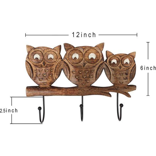 Houten Uilvormige Sleutelhouder Muur Decoratieve Hanger met Haken voor Jas Handdoek Hoed Kleding - Woondecoratie Keuken Kantoor Boerderij Geschenken Hal (38