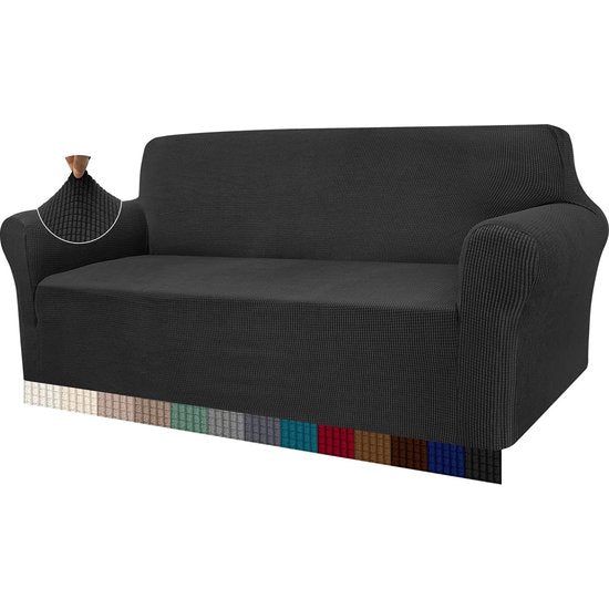 High Stretch bankovertrek, moderne bankovertrek, jacquard, elastische bankhoes voor woonkamer, beschermer voor honden en huisdieren (4-zits, zwart)