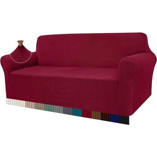High Stretch bankovertrek, moderne bankovertrek, jacquard, elastische bankhoes voor woonkamerbeschermer voor honden en huisdieren (4-zits, wijnrood)