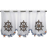 Vitrage stuurwiel voor keuken, badkamer en kinderkamer, wit gordijn met maritiem motief, 45 x 115 cm, modern en transparant bistrogordijn