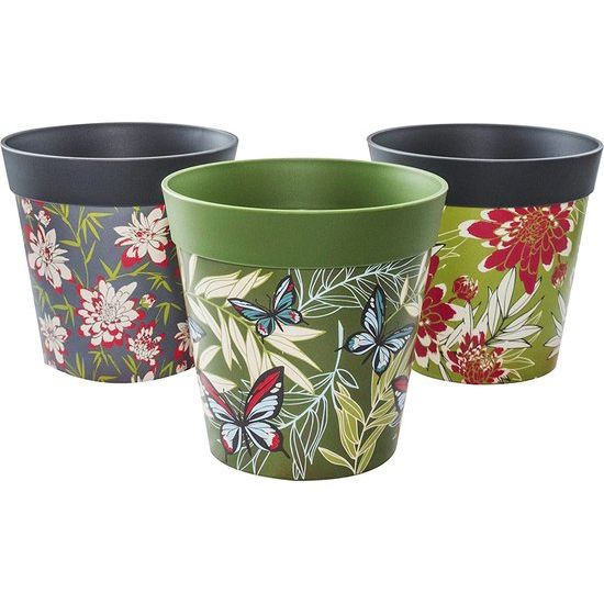 Set van 3 verschillende kleuren en patronen van 15 cm, kunststof bloempotten voor binnen en buiten, veelkleurig4.6 van 5 sterren