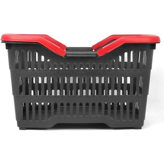 2 x kunststof boodschappenmand met handvat - draagmand voor transport - stevige kunststof mand in zwart/rood - 39,5 x 29 x 22,5 cm (002 stuks - zwart/rood)