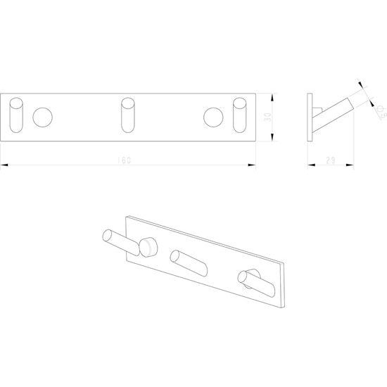 Roestvrijstalen handdoekrek in zwart - badkamergarderobe haakhouder handdoek handdoekhaak kledinghaakset (roestvrij staal (zwart), 3 haken)