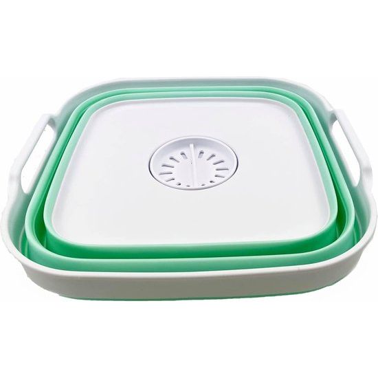 10L inklapbare schaal met afdruiprek - inklapbare gootsteen - draagbare afwaskuip - ruimtebesparende keukenopslag (wit/licht jade)