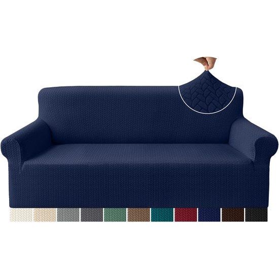 Jacquard Sofa Cover (3 maten, donkerblauw)