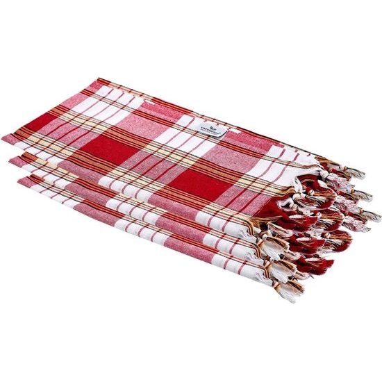 Hamamdoek Classic 3-delige set 80 x 170 cm I hamamhanddoeken 100% katoen I 3x absorberend en sneldrogend pestemal rood geruit I compacte hamam strandhanddoek / saunahanddoek bundel