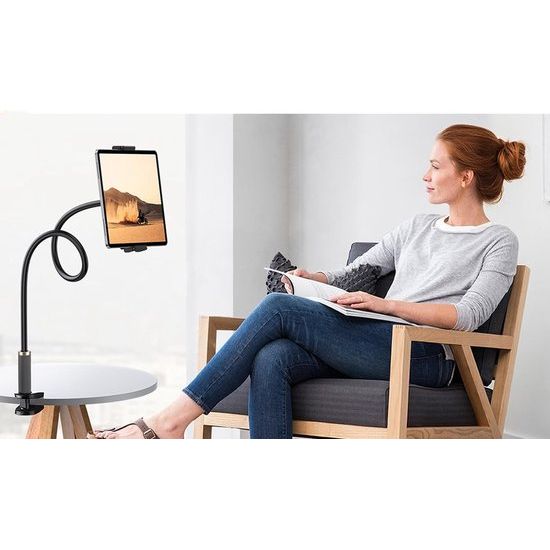 Tablethouder, zwanenhals tablethouder - flexibel verstelbare arm in bed voor 98 cm totale lengte (zwart)