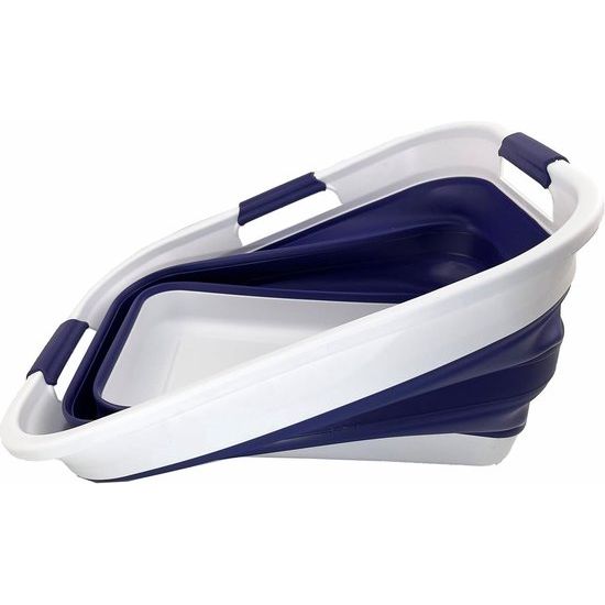 30 l opvouwbare wasmand van kunststof, opvouwbare pop-up opbergbak/organizer, draagbare wasbak, ruimtebesparende wasmand (1, wit/marineblauw)