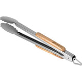 lange roestvrijstalen barbecuetang (45 cm), acaciahouten handvat, barbecueaccessoires, ophangogen, gratis recept (PDF).