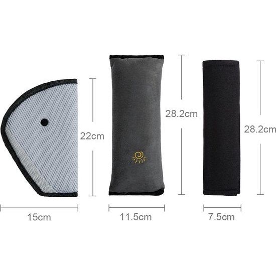 3-packs autogordel schouderkussen, beschermend kussen, riemkussen, afneembaar en wasbaar, reiskussen, comfortabele riemzakken donkergrijs