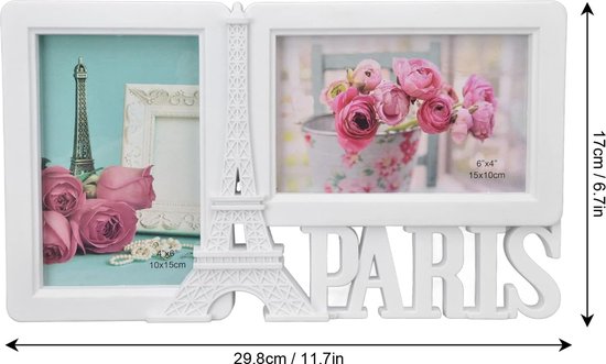 10,2 x 15,2 cm dubbele fotolijst, Eiffeltoren, bureaufotolijst, verticale en horizontale opening, moderne fotolijst, bureaulijst voor foto's