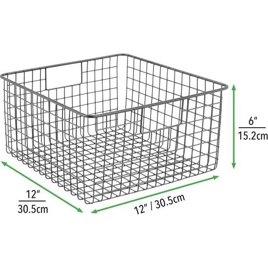 Multifunctionele mand van metaaldraad – flexibele opbergmand voor de keuken, voorraadkamer enz. – compacte en universele draadmand met handgrepen – grijs