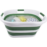 Opvouwbare wasmand van kunststof, 40 l, foldable pop-up-bewaardoos/organizer, draagbare wasbak, ruimtebespare wasmand (1, wit/donkerzeegroen)
