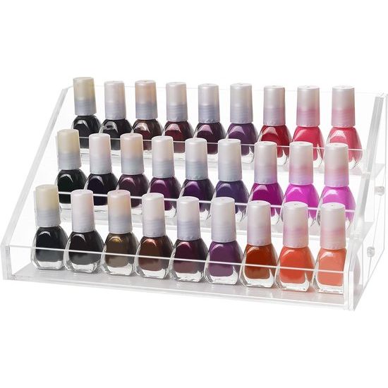 3-laags nagellakopslagplankorganizer - acryldoos L23,5x B12,5x H11,5cm Biedt plaats aan maximaal 30 standaardmaten nagellak - acryldisplay op een tafel, bureau of plankopslag