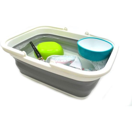 Opvouwbare kuip met handgreep, draagbare picknickmand voor buiten, opvouwbare boodschappentas, ruimtebesparende opbergcontainer (wit/grijs)