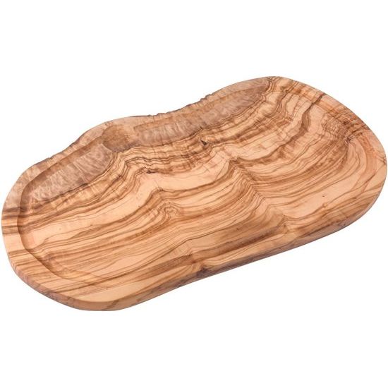 Olijfhout snijplank, houten plank, serveerplank, steakplank, kaasplank, olijfhout plank met sapgoot, natuurlijke snede ca. 2 cm dik (39-42 cm)