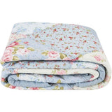 Patchworkdeken, sprei, katoen, 140 x 200 cm, doorgestikt, tweezijdige deken, blauwe bedsprei, 150 x 200 cm, voor eenpersoonsbed, kleine bankdeken in landelijke stijl met bloemenpatroon