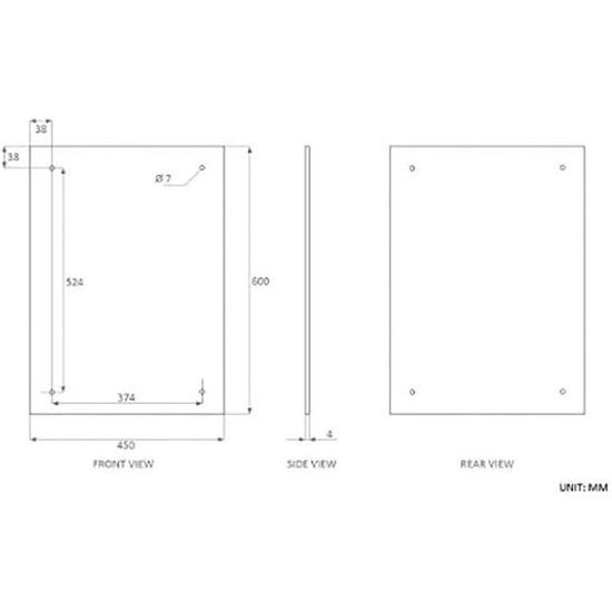 Badkamerspiegel zonder frame, rechthoekige wandspiegel met gepolijste rand en voorgeboorde gaten, voor kleedkamer, slaapkamer en woonkamer