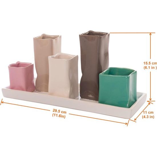 Stel bloemenvazen in, keramiek, gekleurd en wit, decoratief, multicolor.