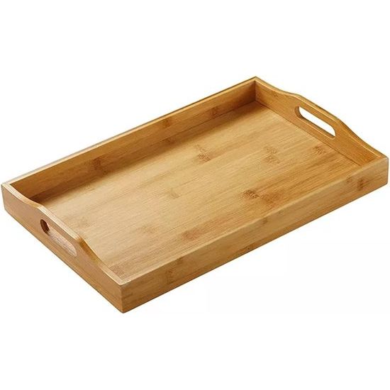 bamboe dienbladen met handvat, houten dienblad, keukendienblad, serveerschaal, ontbijtdienblad voor ontbijt, voor keukens, cafés, restaurants (38 x 25 x 5 cm)