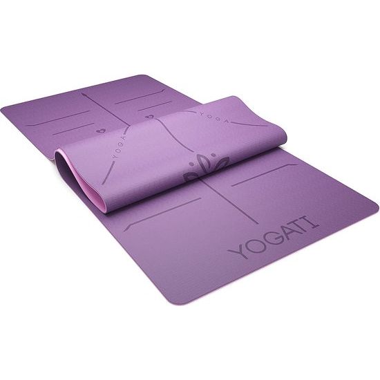 YOGATI – milieuvriendelijke yogamat - TPE, non-slip en dikke yogamat. Yoga Matten met Body Alignment Lines. Perfect Pilates Mat voor workout oefening, Gym en Fitness.