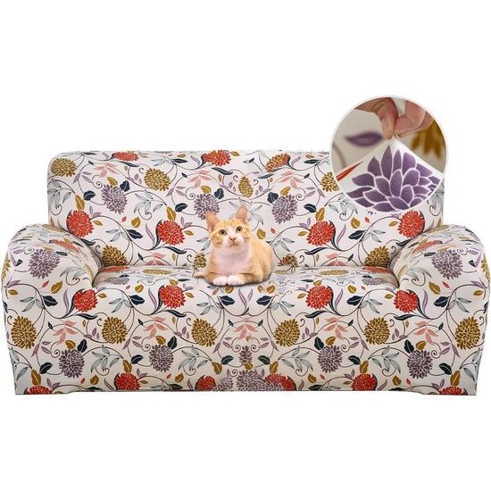 Bankhoes voor 3-zits, elastisch, stretch, spandex, antislip, wasbaar, met armleuning, bloemenstijl