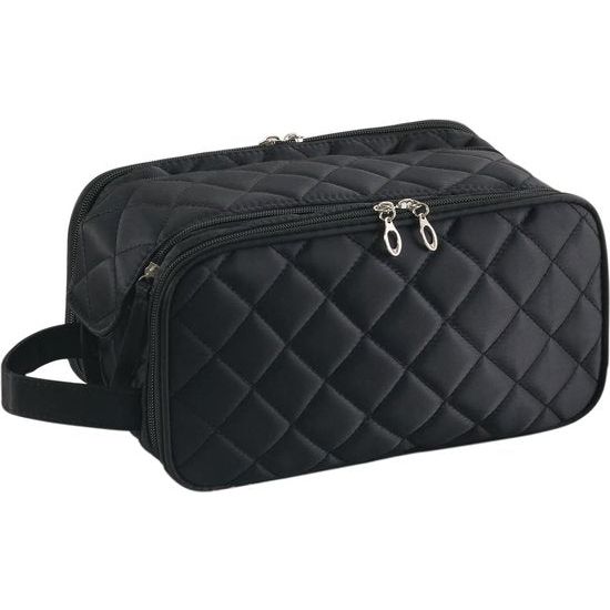 Cosmetische tas met grote capaciteit voor dames, 3 lagen met borstelcompartiment, reismake-uptas, grote make-uptas voor dames en meisjes, zwart