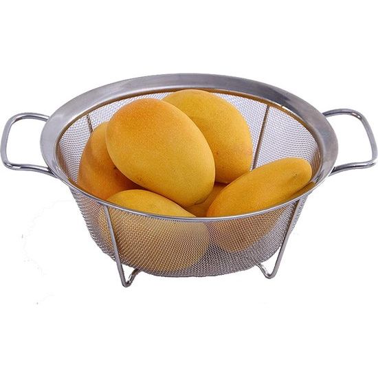 Keukenzeef, zeefmand, roestvrij staal, fijnnetzeef, keukenzeef, saladezeef met poten en brede rand en duurzame handgrepen voor het zeven, spoelen, braden, stomen of koken van groentepasta