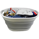 Ovale opvouwbare wasmand van kunststof, opvouwbare pop-up opbergbak/organizer, draagbare wasmand, ruimtebespare wasmand (1, wit/grijs)