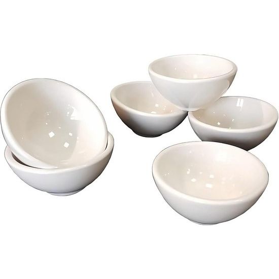 Kleine keramische schalen, set van 6 - serveerschalen voor tapas, dips, dessert, snacks, sushi en meer - kleurrijke en individueel gedessineerde, handgemaakte kommen - 80 ml, 8 x 4 cm (witte