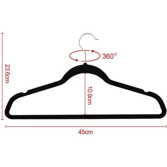 Kleerhangers fluweel kleerhangers 50 stuks jassenhangers met antislip oppervlak beugel 360° draaibare haak zwart