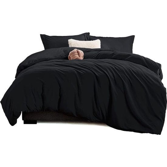 Beddengoed 240 x 260 cm, 3-delig zwart - dekbedovertrek 240 x 260 cm met kussenslopen 40 x 75 cm, beddengoedsets 260 x 240 cm, van microvezel met ritssluiting, zacht en strijkvrij