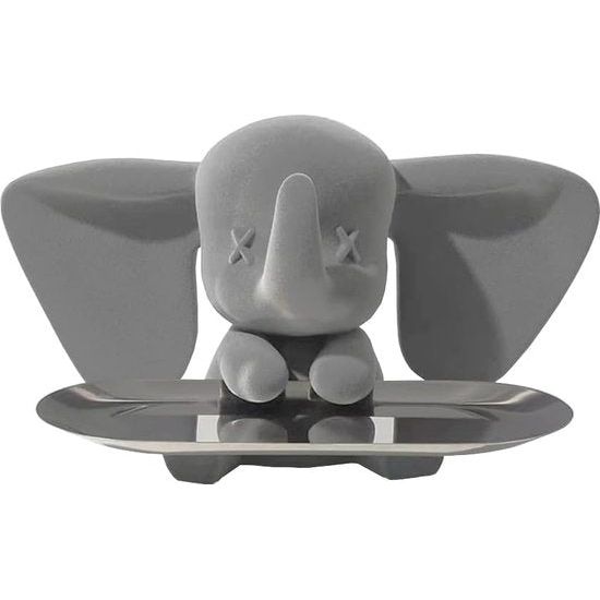 Moderne woondecoratie, olifantendienblad, decoratief, hars 28 cm, olifant sculptuur, decoratie geschikt voor boekenkast, kantoor, woonkamer, kleine voorwerpen organiseren, grijs
