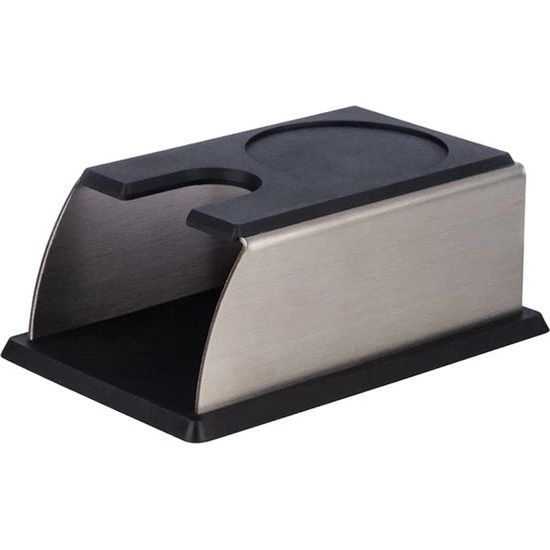Barista Edition, Premium Tamperstation voor alle tampermaten, 14 x 7/9 cm, H: 5,5 cm, aandrukstation voor espresso-zeefdrager, mat roestvrij staal, siliconen, barista-accessoires, zwart