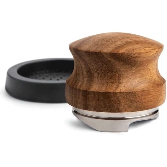 Distributeur (58 mm) voor extractie van de koffiepuck - koffieverdeler voor zeefdragers met instelbare hoogte Leveler van roestvrij staal en hout incl. plank Tamper