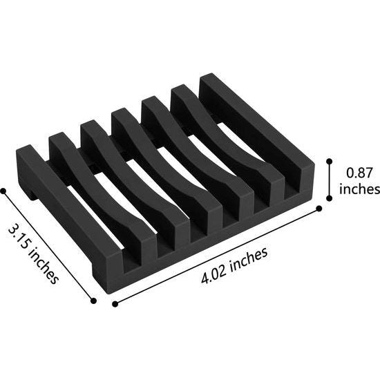 Set van 2 lange siliconen zeepbakjes, droogdesign zeepbakje, met zelflozende afvoer zeepbakje, voor keuken, doucheruimte, badkamer (zwart)